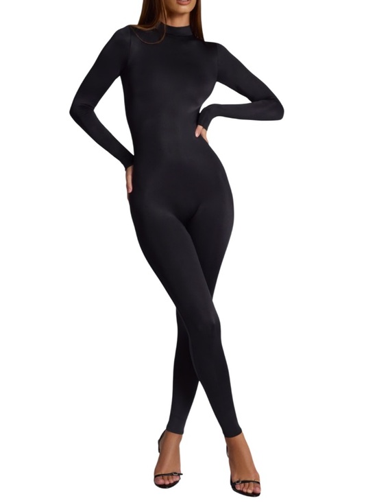 Oh Polly Pants - Oh Polly Musa Black Long Sleeve Unitard Jumpsuit Bodycon US 2